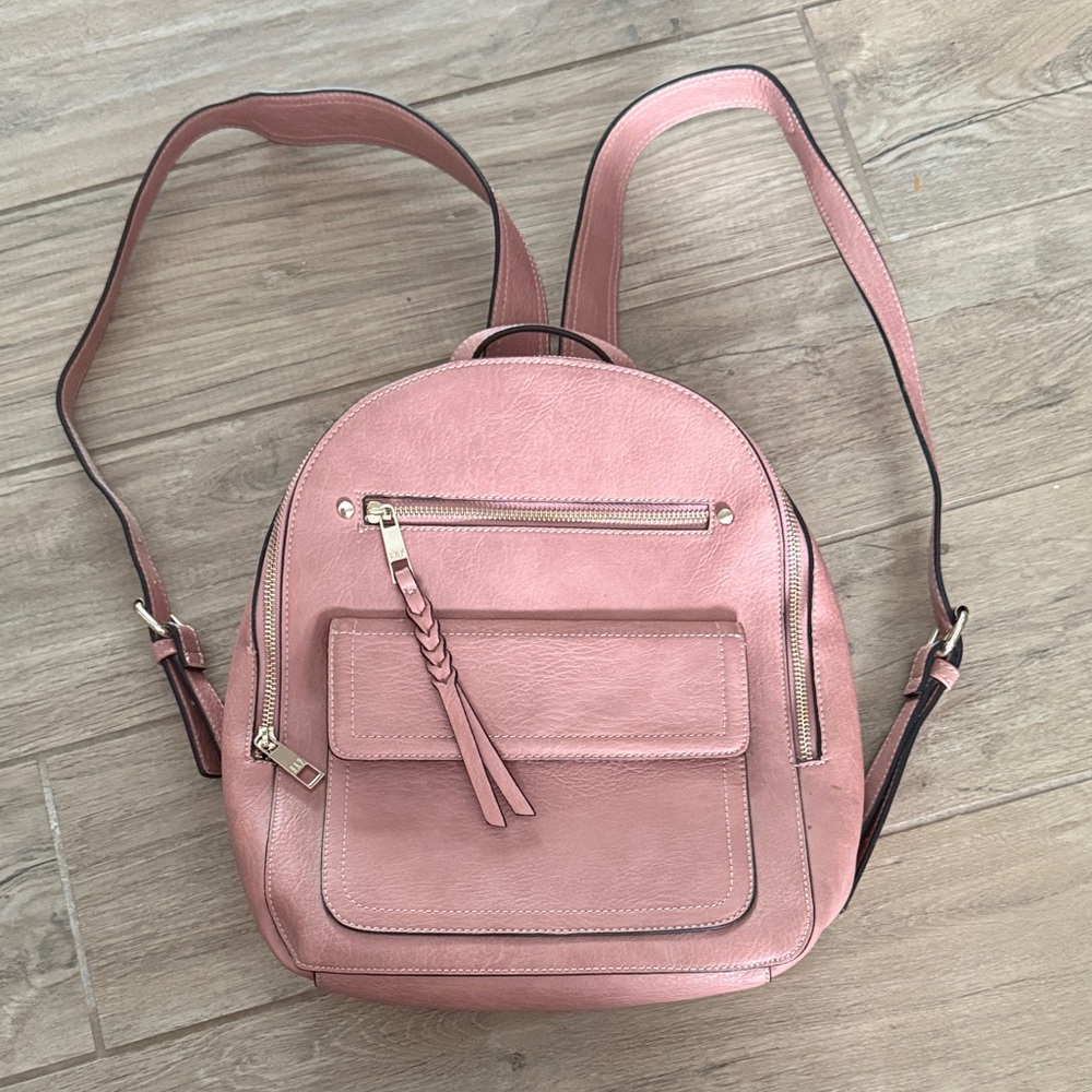 Classic Pink Faux-Leather Backpack Purse